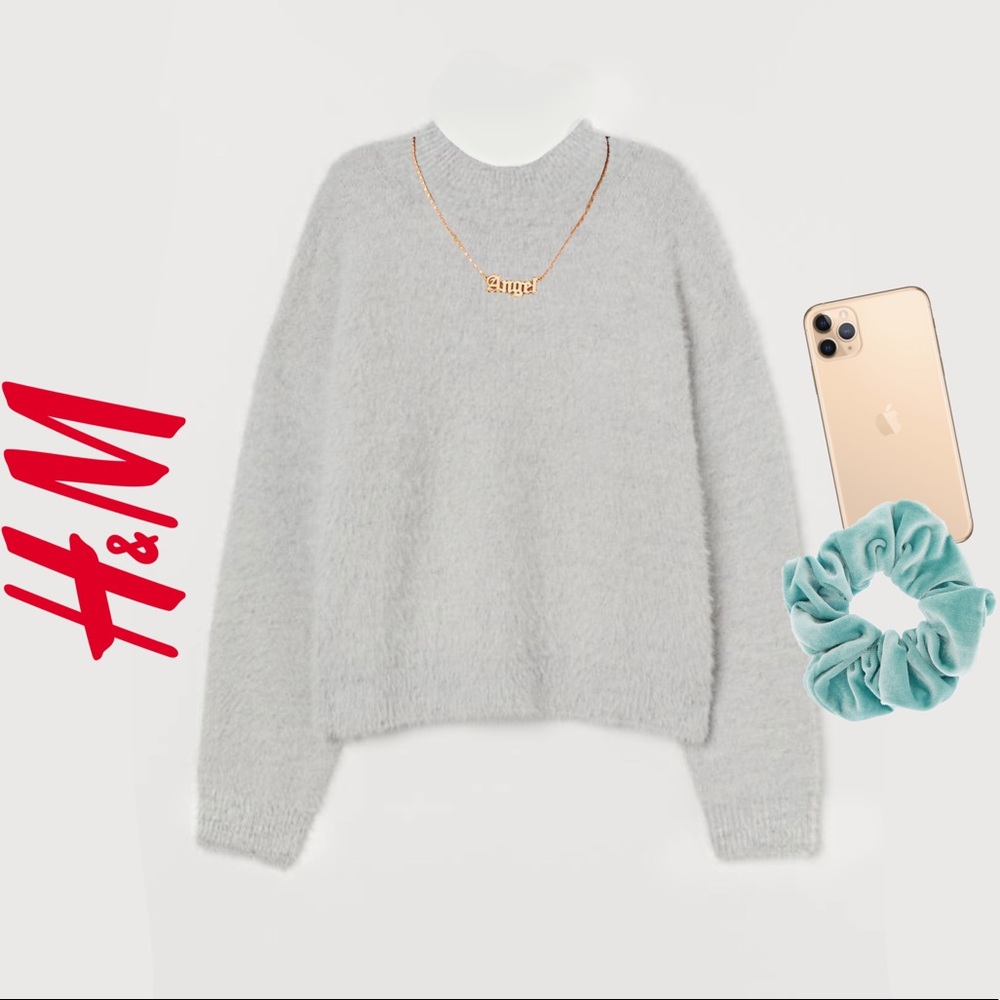 H&M Fuzzy Tight Knit Grey Sweater